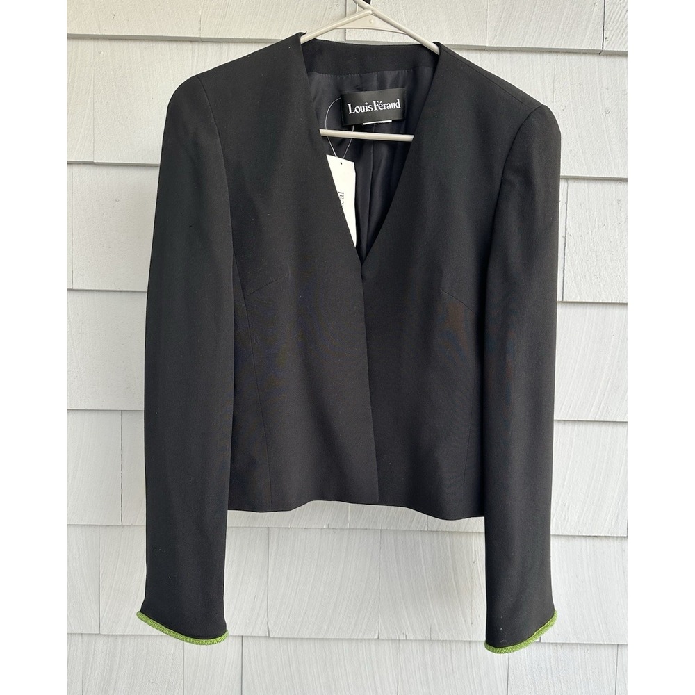 Louis Féraud Paris Cropped Blazer 6 (Fits 8)‎ Black Silk Lined Beaded Cuff